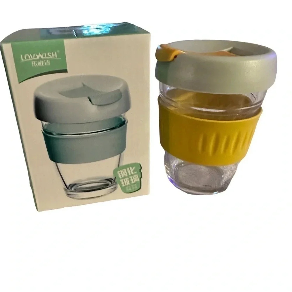 New‎ LovWish Glass Reusable Tea and Coffee Cup Travel Mug Yellow